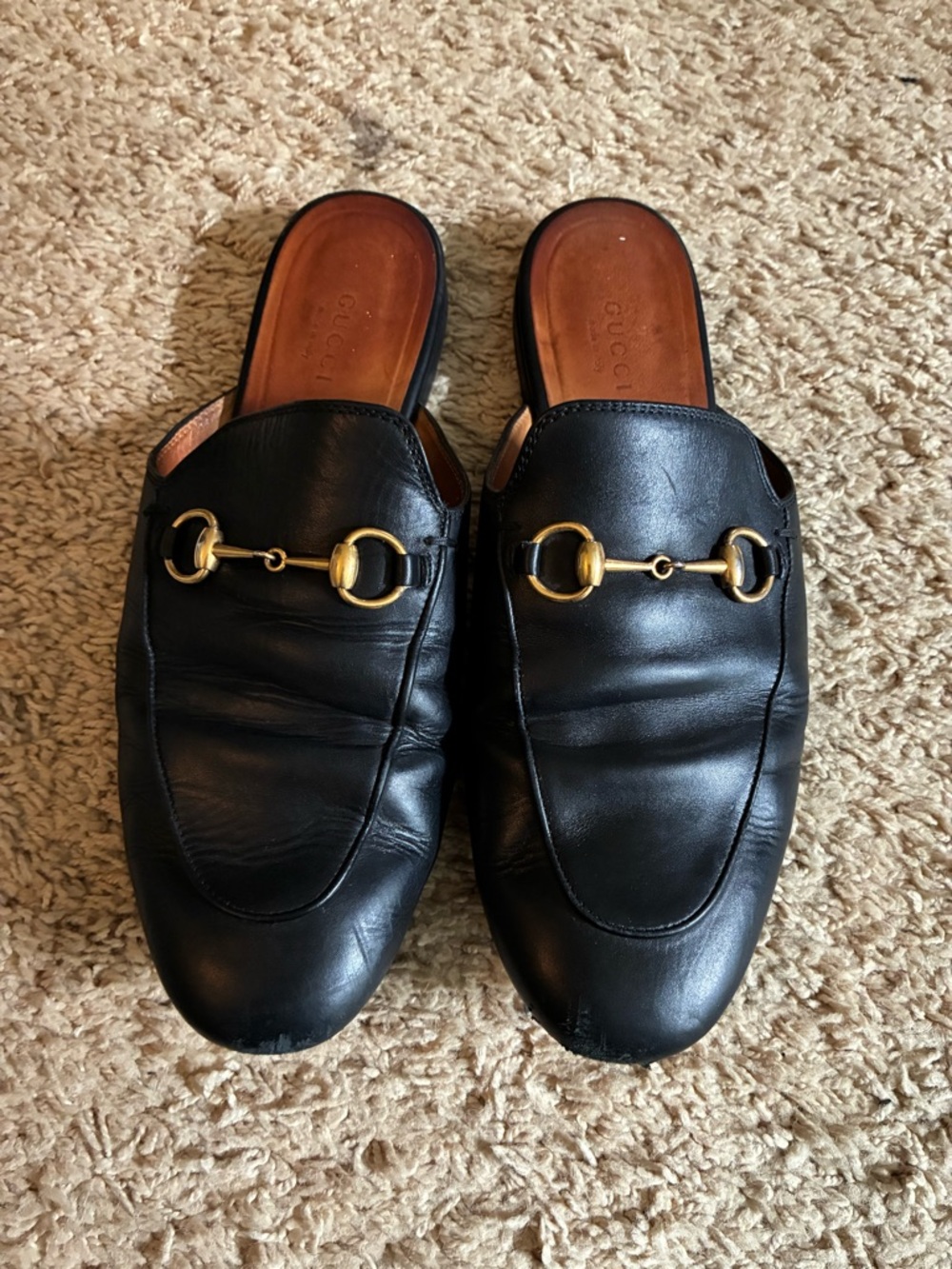 Gucci Princetown Black Leather Slip-On Horsebit Backless Loafers